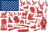 US Flag, Red Drawings - Hunting DTF Transfers