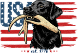USA Flag, Dog Carrying Antler - Hunting DTF Transfers