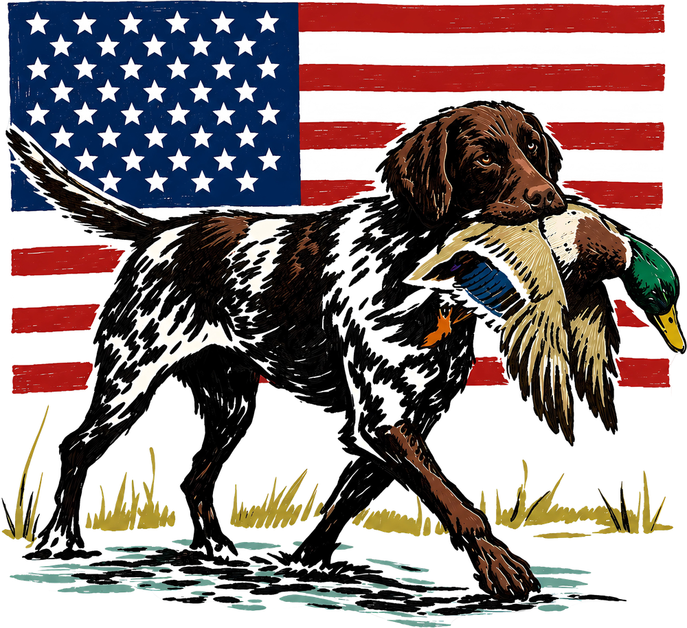 USA Flag, Dog Carrying Duck - Hunting DTF Transfers