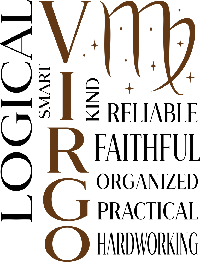 Virgo Qualities, Brown - Zodiacs & Horoscopes DTF Transfers