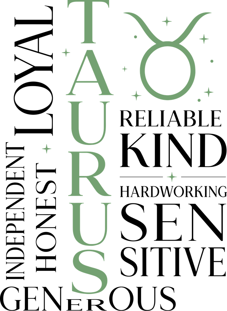 Taurus Qualities, Green - Zodiacs & Horoscopes DTF Transfers