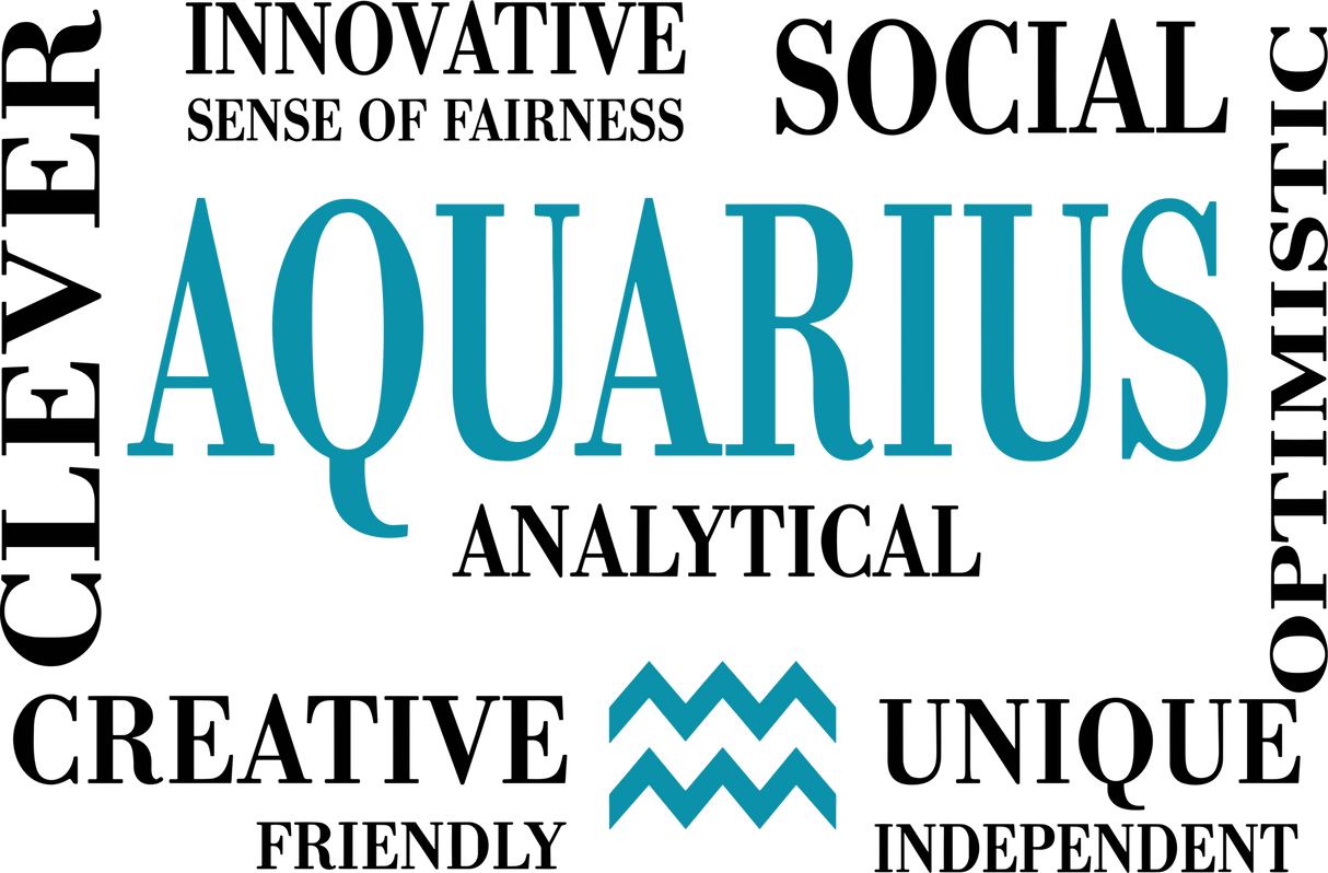 Aquarius Qualities, Teal, Horizontal - Zodiacs & Horoscopes DTF Transfers