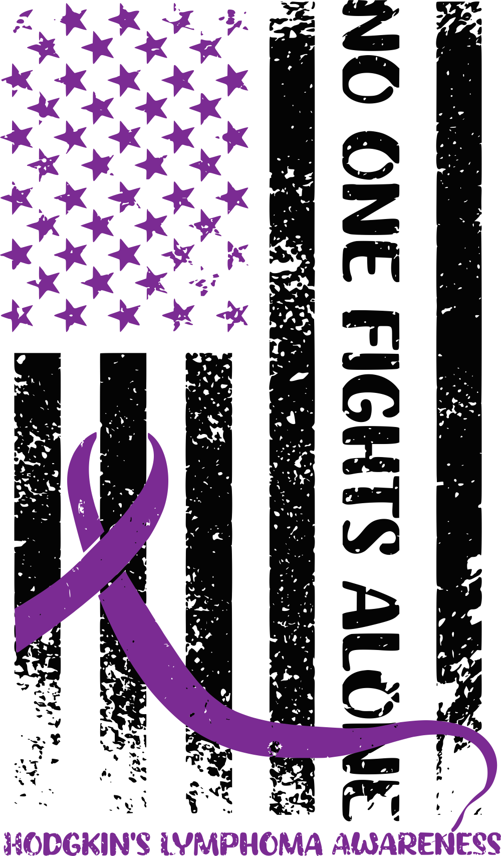 No One Fights Alone, B&W US Flag - Lymphoma DTF Transfers