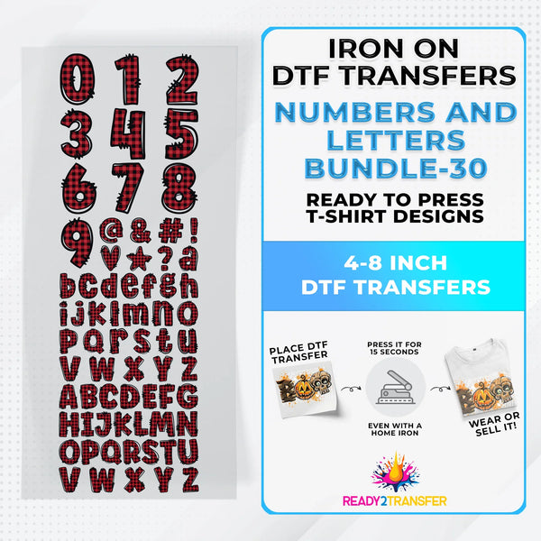 Numbers And Letters Bundle T-shirt Designs Premade DTF Gangsheet - DTF Bundle 30