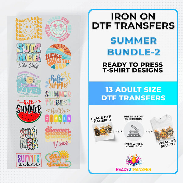 Summer Bundle Iron on DTF Transfer Bundle 2 - 13 Best Seller Ready To Press T-shirt Designs