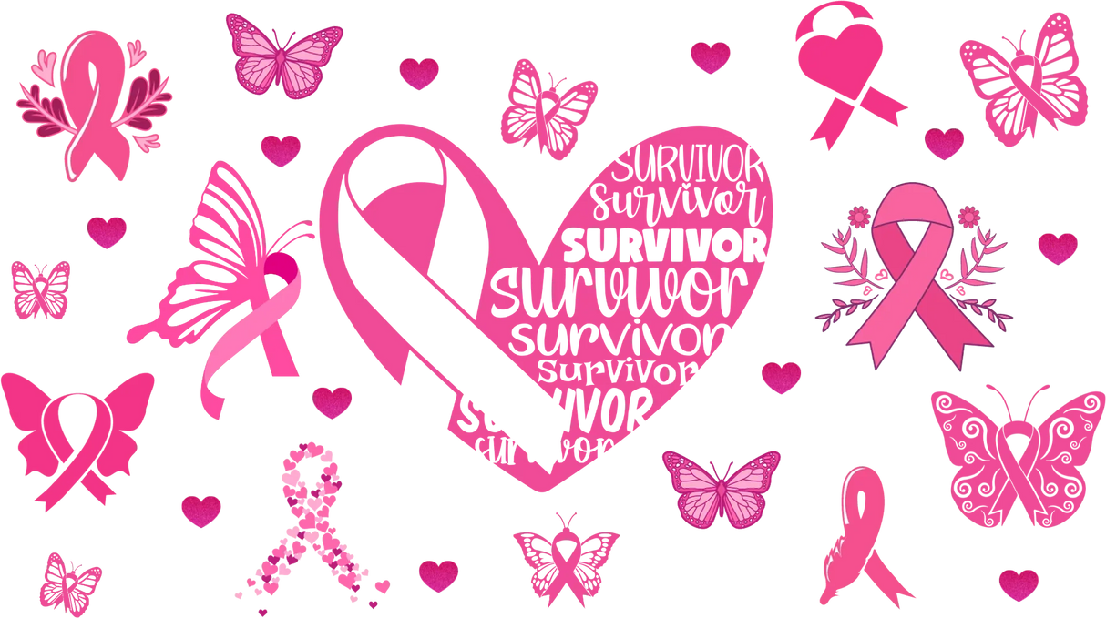 Survivor Heart - Awareness Cup Wrap UV Sticker Permanent UV DTF Decal ready2transfer