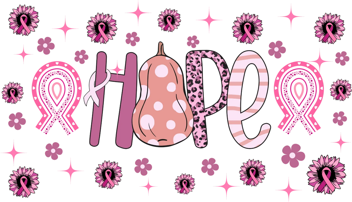 Hope Pink Design - Awareness Cup Wrap UV Sticker Permanent UV DTF Decal