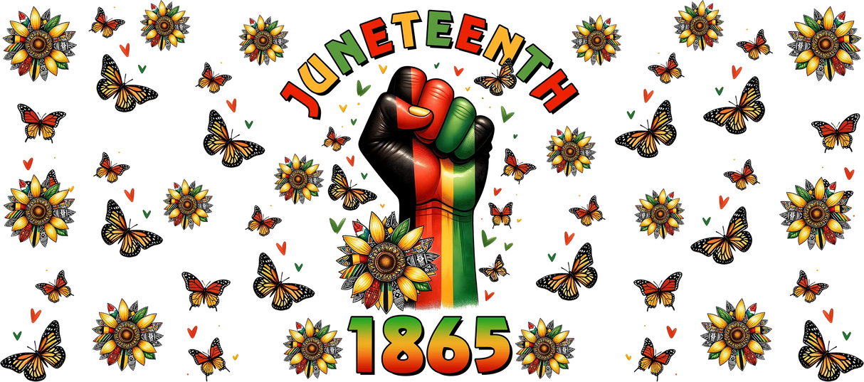 Juneteenth 1865 Fist Design - Black History Month Cup Wrap UV Sticker Permanent UV DTF Decal