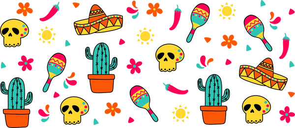 Skull And Cactus - Cinco de Mayo Cup Wrap UV Sticker Permanent UV DTF Decal
