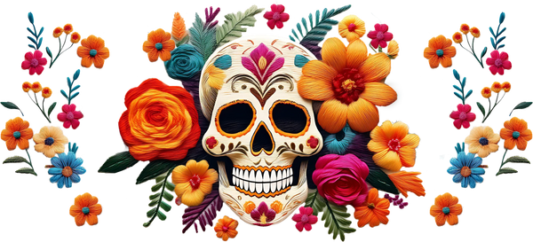 Skull And Flowers - Cinco de Mayo Cup Wrap UV Sticker Permanent UV DTF Decal