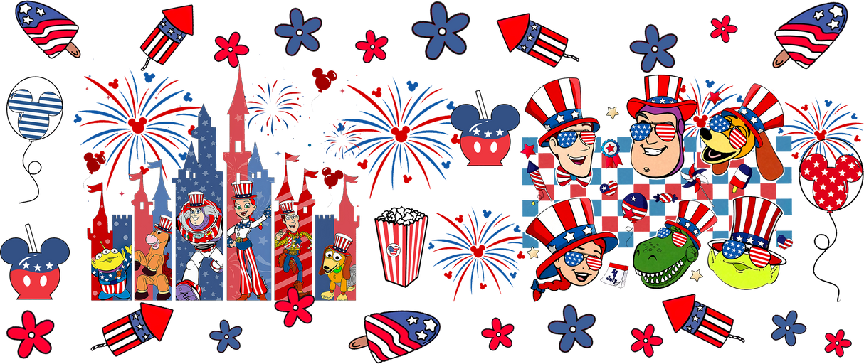 Toy Story Characters Design - 4th Of July Cup Wrap UV Sticker Permanent UV DTF Decal