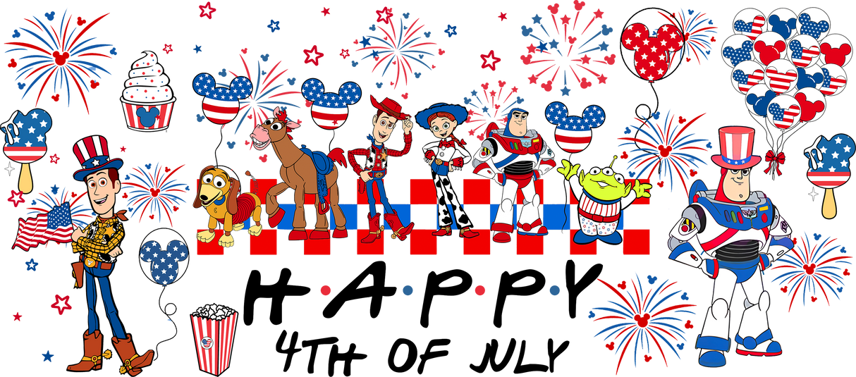 Toy Story Happy 4th Of July - 4th Of July Cup Wrap UV Sticker Permanent UV DTF Decal