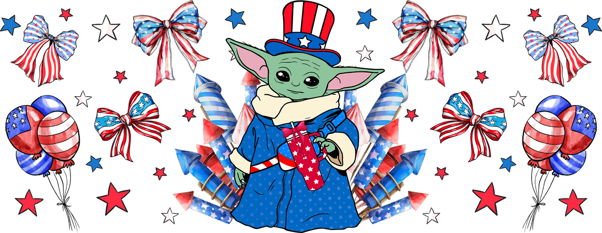 Yoda Fireworks Design - 4th Of July Cup Wrap UV Sticker Permanent UV DTF Decal