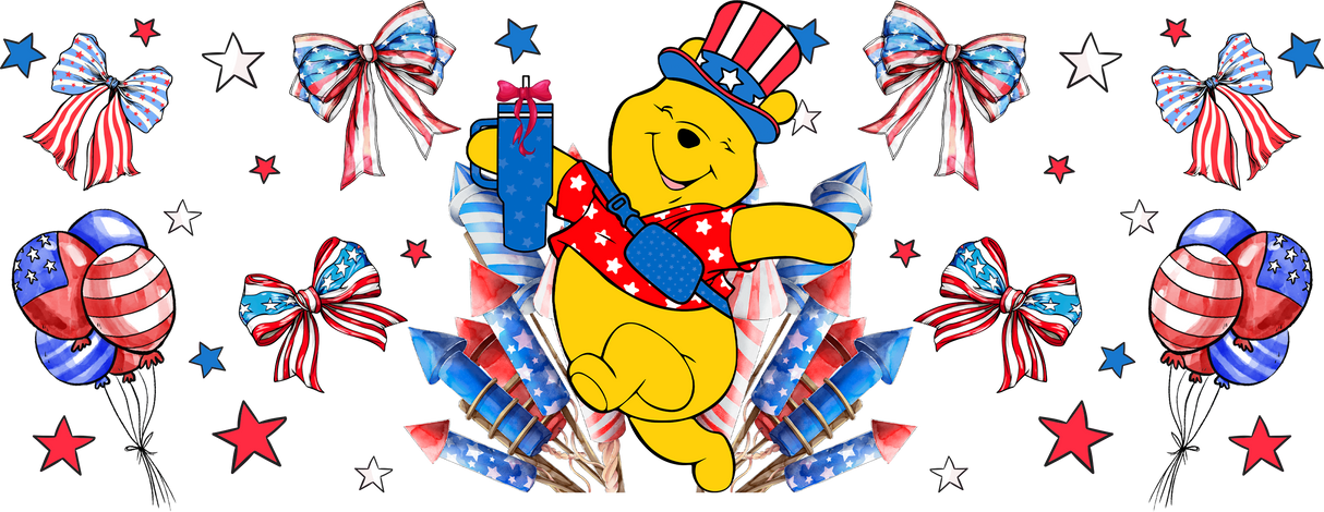 Winnie The Pooh Fireworks - 4th Of July Cup Wrap UV Sticker Permanent UV DTF Decal