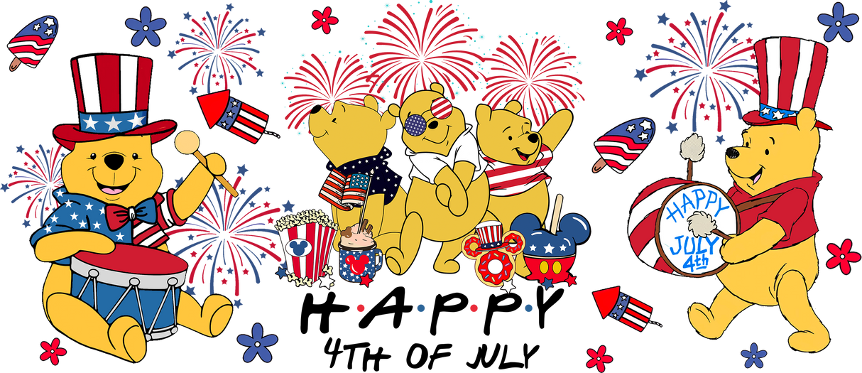 Winnie Happy 4th Of July - 4th Of July Cup Wrap UV Sticker Permanent UV DTF Decal