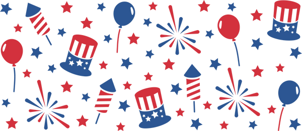 USA Balloons And Fireworks - 4th Of July Cup Wrap UV Sticker Permanent UV DTF Decal