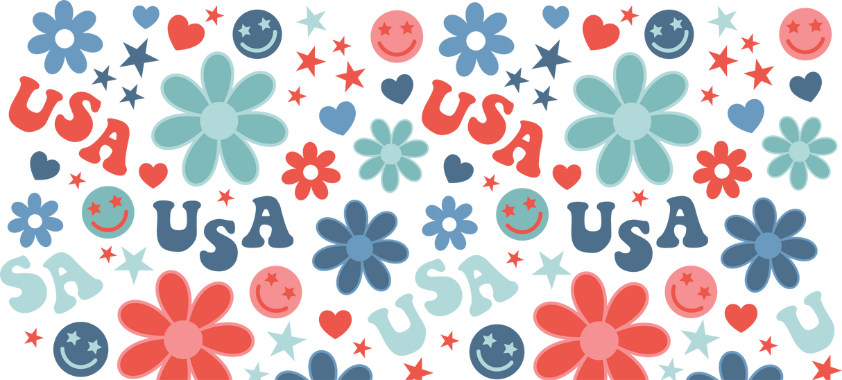 USA Flowers Design - 4th Of July Cup Wrap UV Sticker Permanent UV DTF Decal