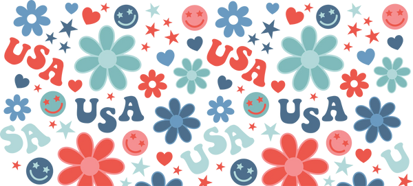 USA Flowers Design - 4th Of July Cup Wrap UV Sticker Permanent UV DTF Decal