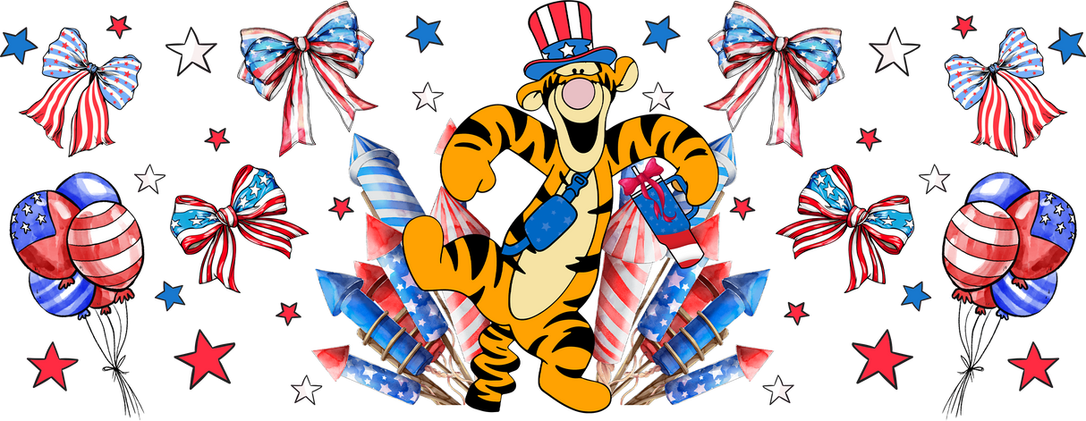 Tigger Fireworks Design - 4th Of July Cup Wrap UV Sticker Permanent UV DTF Decal