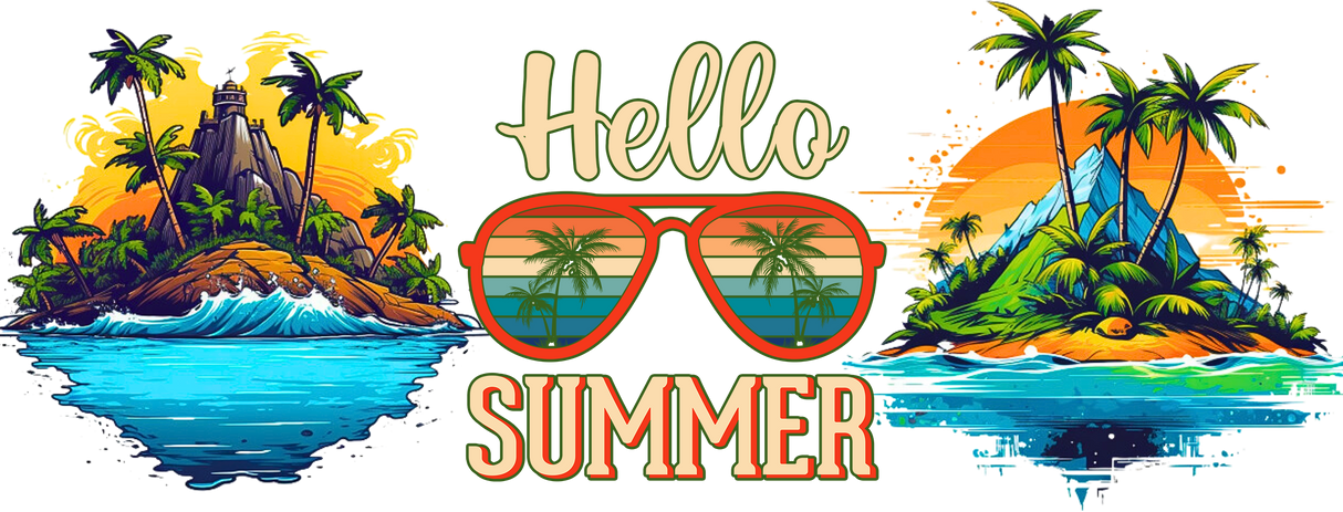 Hello Summer Island Design - Summer Cup Wrap UV Sticker Permanent UV DTF Decal