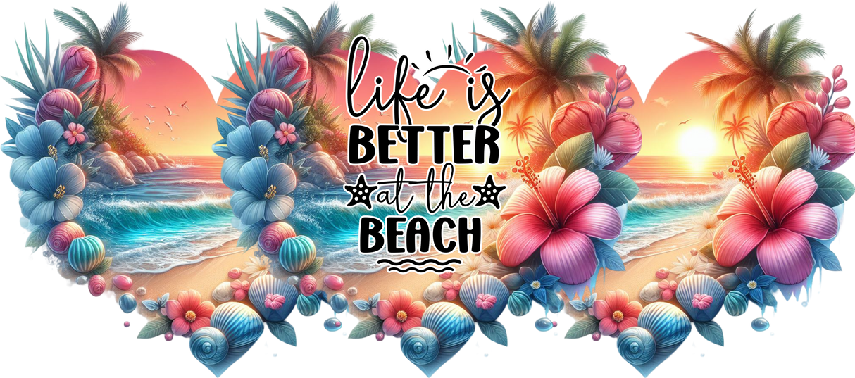 At The Beach Colorful Heart - Summer Cup Wrap UV Sticker Permanent UV DTF Decal