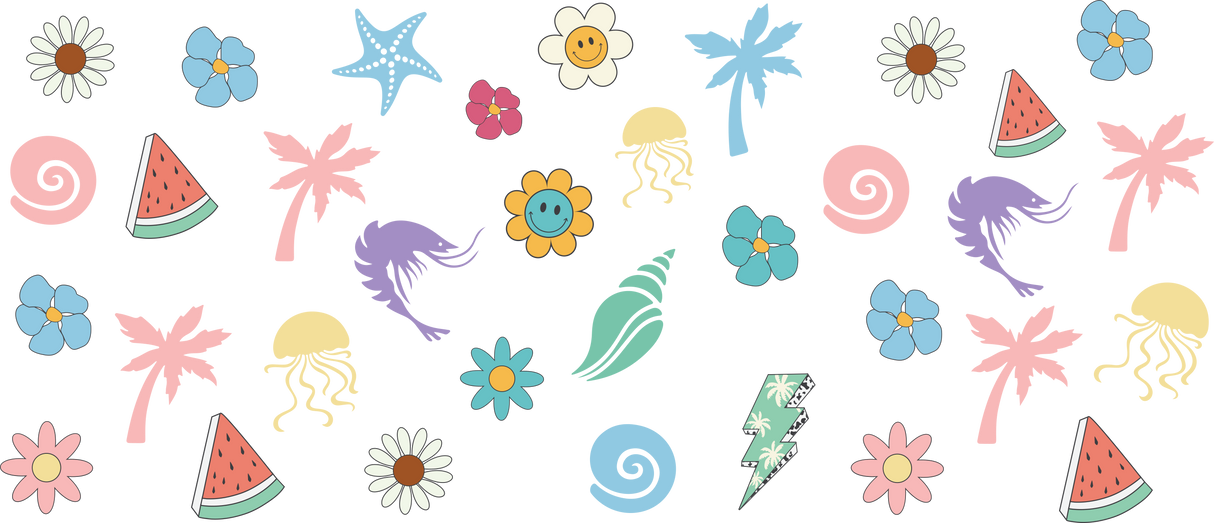 Flowers And Sea Life - Summer Cup Wrap UV Sticker Permanent UV DTF Decal