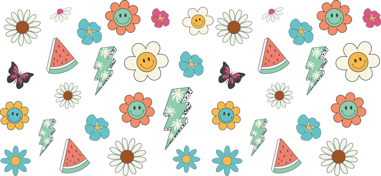 Flowers And Watermelon - Summer Cup Wrap UV Sticker Permanent UV DTF Decal