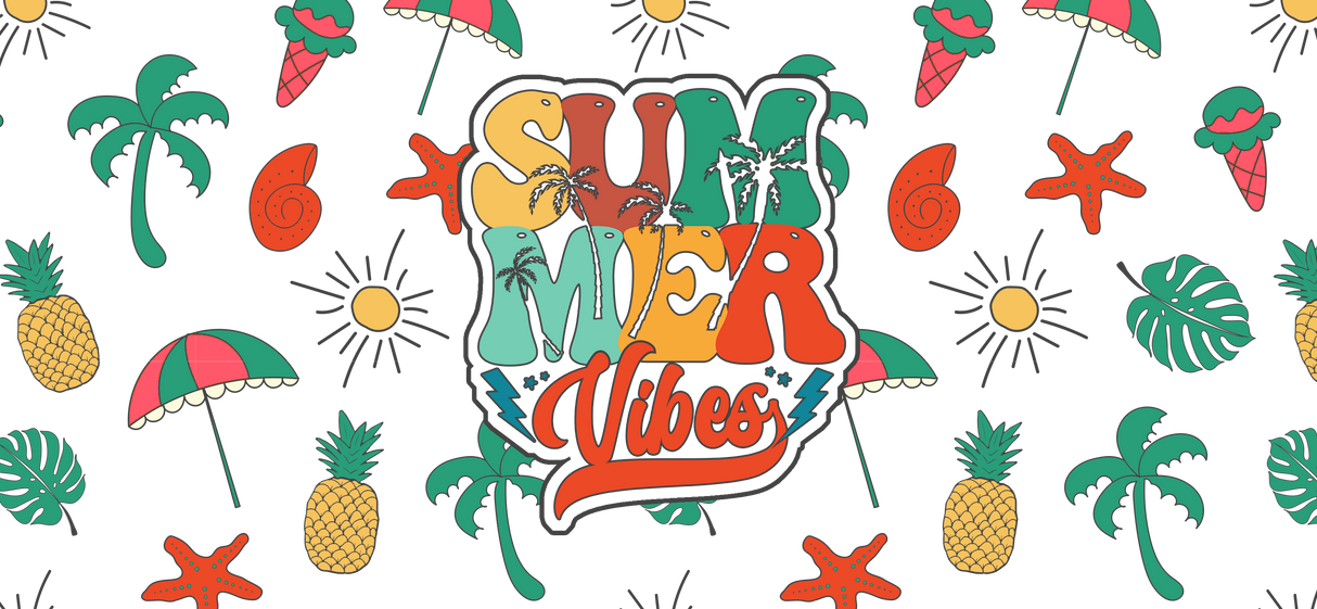 Summer Vibes Green And Red - Summer Cup Wrap UV Sticker Permanent UV DTF Decal