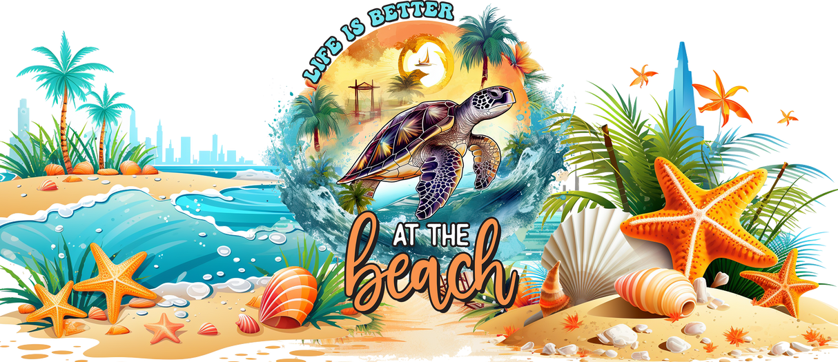 Better At The Beach Turtle - Summer Cup Wrap UV Sticker Permanent UV DTF Decal