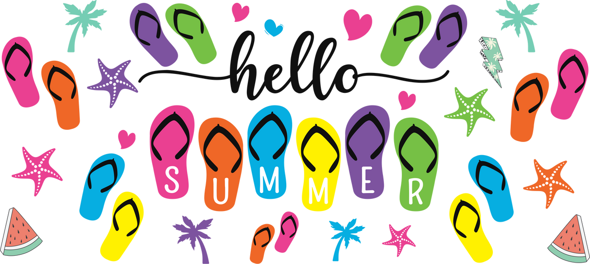 Hello Summer Flip Flops - Summer Cup Wrap UV Sticker Permanent UV DTF Decal