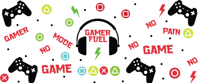 Gamer Fuel Headphone Design - Video Games Cup Wrap UV Sticker Permanent UV DTF Decal
