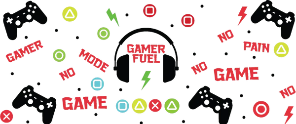Gamer Fuel Headphone Design - Video Games Cup Wrap UV Sticker Permanent UV DTF Decal