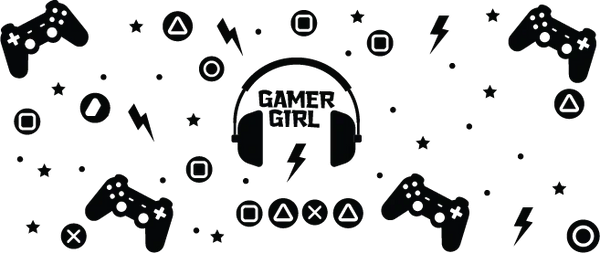 Gamer Girl Headphones - Video Games Cup Wrap UV Sticker Permanent UV DTF Decal
