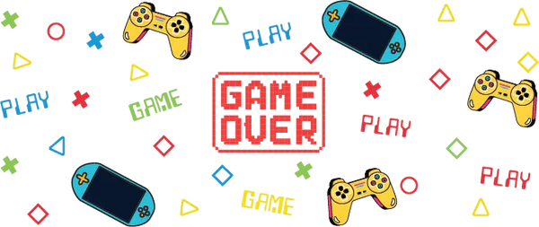 Game Over Colorful Design - Video Games Cup Wrap UV Sticker Permanent UV DTF Decal