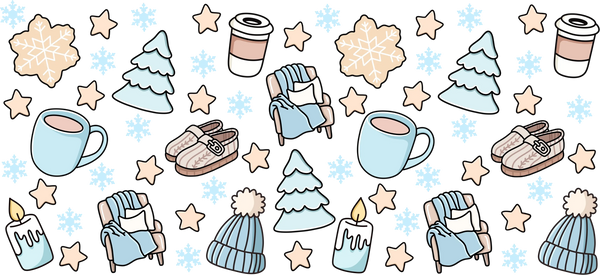 Coffee Snowflakes Stars - Winter Cup Wrap UV Sticker Permanent UV DTF Decal
