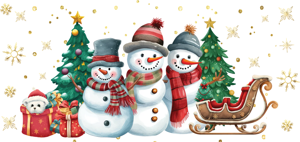 Snowman Sleigh Design - Winter Cup Wrap UV Sticker Permanent UV DTF Decal