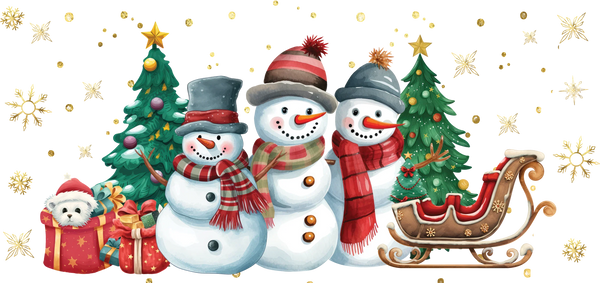 Snowman Sleigh Design - Winter Cup Wrap UV Sticker Permanent UV DTF Decal