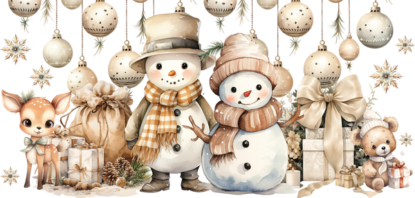 Snowman Reindeer And Boxes - Winter Cup Wrap UV Sticker Permanent UV DTF Decal