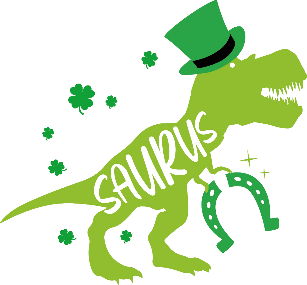 Lucky Saurus T-rex St. Patrick's Day DTF Heat Transfer, Saint Patricks Day Design, St Paddys Day DTF