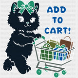 Add To Cart, Cat - Shopping DTF Transfers ready2transfer Dark Color Design (See Imaging)