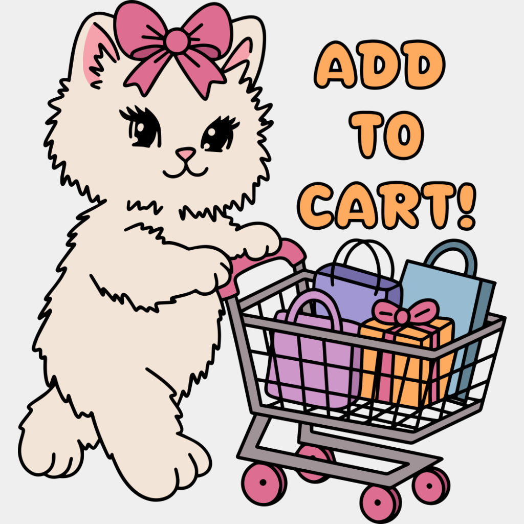 Add To Cart, Cat - Shopping DTF Transfers ready2transfer Light Color Design (See Imaging)