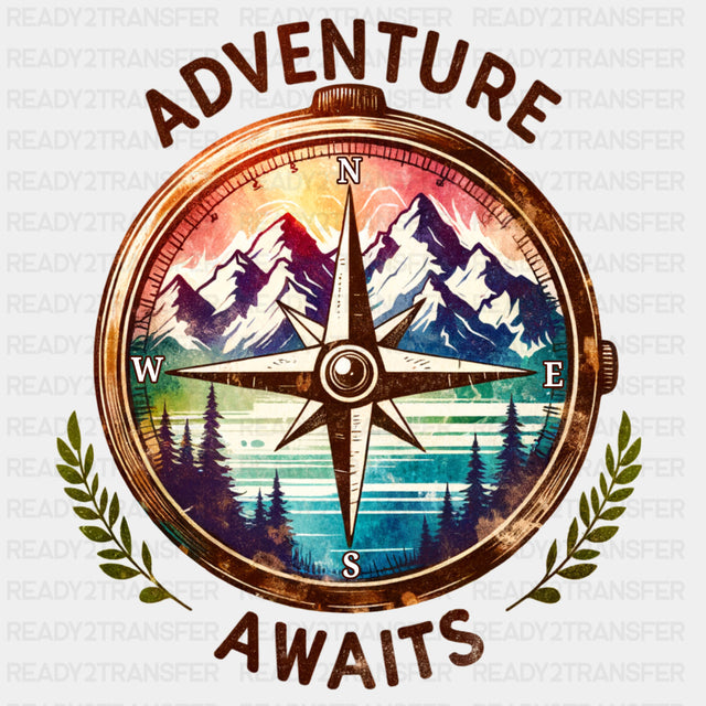 Adventure Awaits, Compass - Hiking DTF Transfers ready2transfer