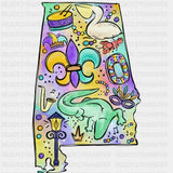 Alabama Map - Mardi Gras DTF Transfers ready2transfer