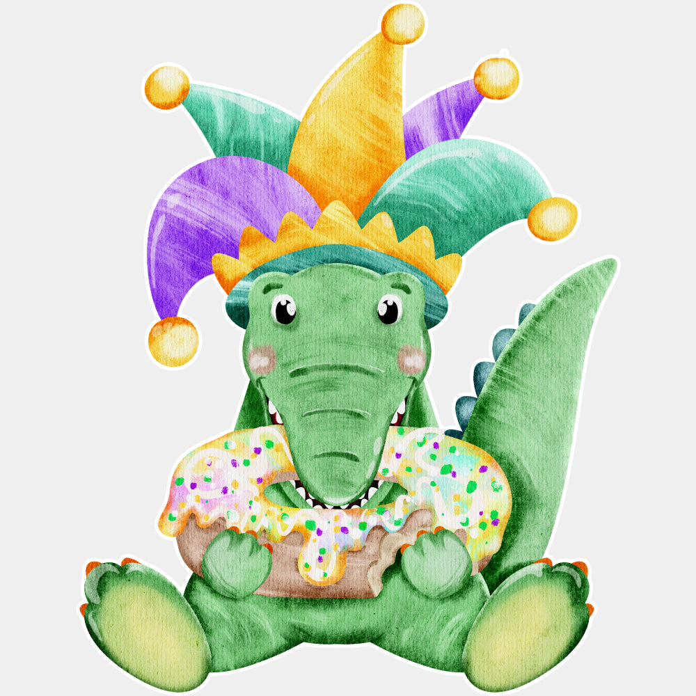 Alligator Eating Donut - Mardi Gras DTF Transfers ready2transfer Light Color Design (See Imaging)