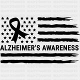 Alzheimer USA Flag - Alzheimer's Awareness DTF Transfer ready2transfer Dark Color Design (See Imaging)