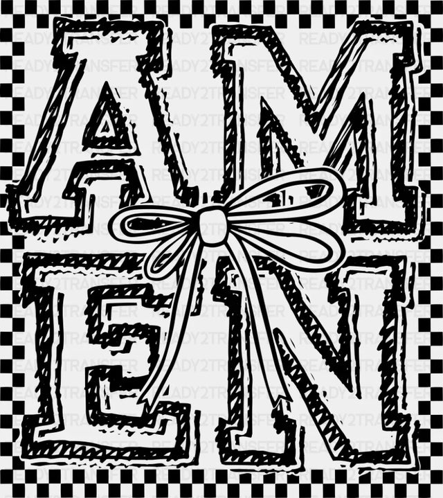 Amen Ribbon B&W - Christianity DTF Transfer Adult Unisex - S & M (10’’) / Dark Color Design (See Imaging)