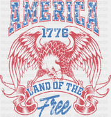America 1776 Land Of The Free Hawk - 4th Of July DTF Transfer Adult Unisex - S & M (10’’) / Dark Color Design (See