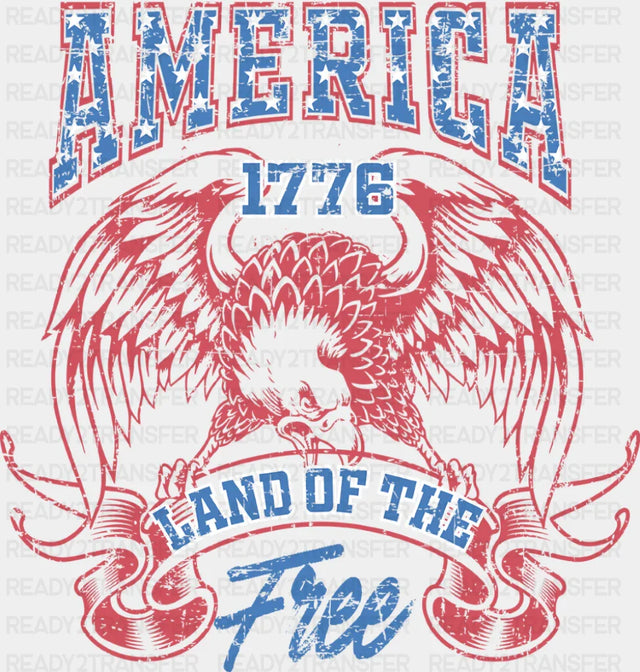 America 1776 Land Of The Free Hawk - 4th Of July DTF Transfer Adult Unisex - S & M (10’’) / Dark Color Design (See