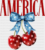 America Cherries Blue Ribbon - 4th Of July DTF Transfer