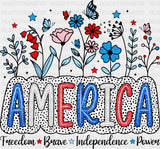 America Freedom Brave Independence Power - 4th Of July DTF Transfer Adult Unisex - S & M (10’’) / Dark Color Design